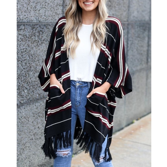 Boutique Sweaters - SOLD Tori Oversized Striped Kimono